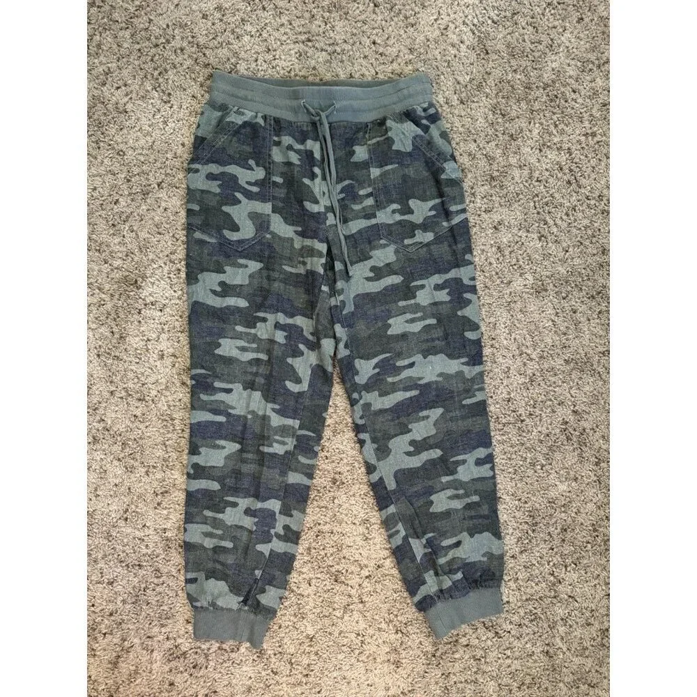Womens Camo Jogger Pants Crop Ankle Linen Blend Casual Beach Travel Outdoor SM - Picture 1 of 8